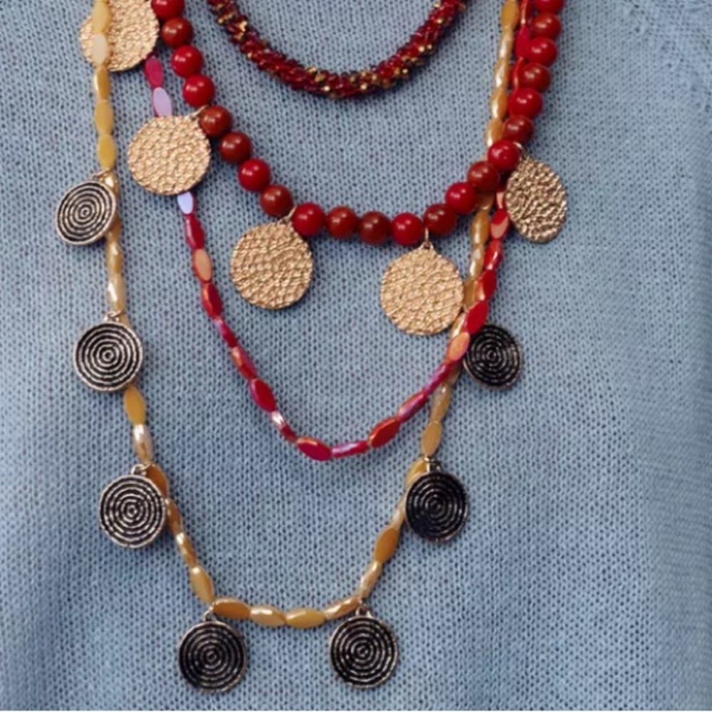 Zara Red and Gold Multi-Layer Necklace BEADED NECKLACE PACK - Picture 2 of 7